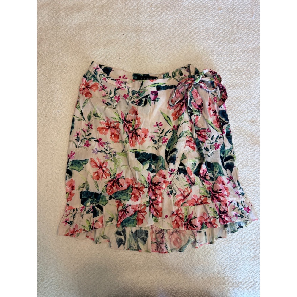 Sanctuary Floral Ruffle Wrap Mini Skirt Pink Green Tropical S0179-V6999 Small